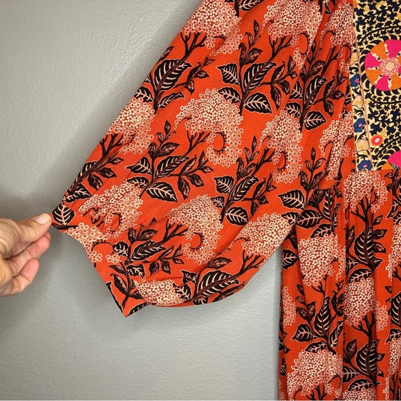 Ba&sh Dress Women's 0 Orange Multi Floral 3/4 Sleeve V-Neck Cottage Core NWT - Picture 5 of 8